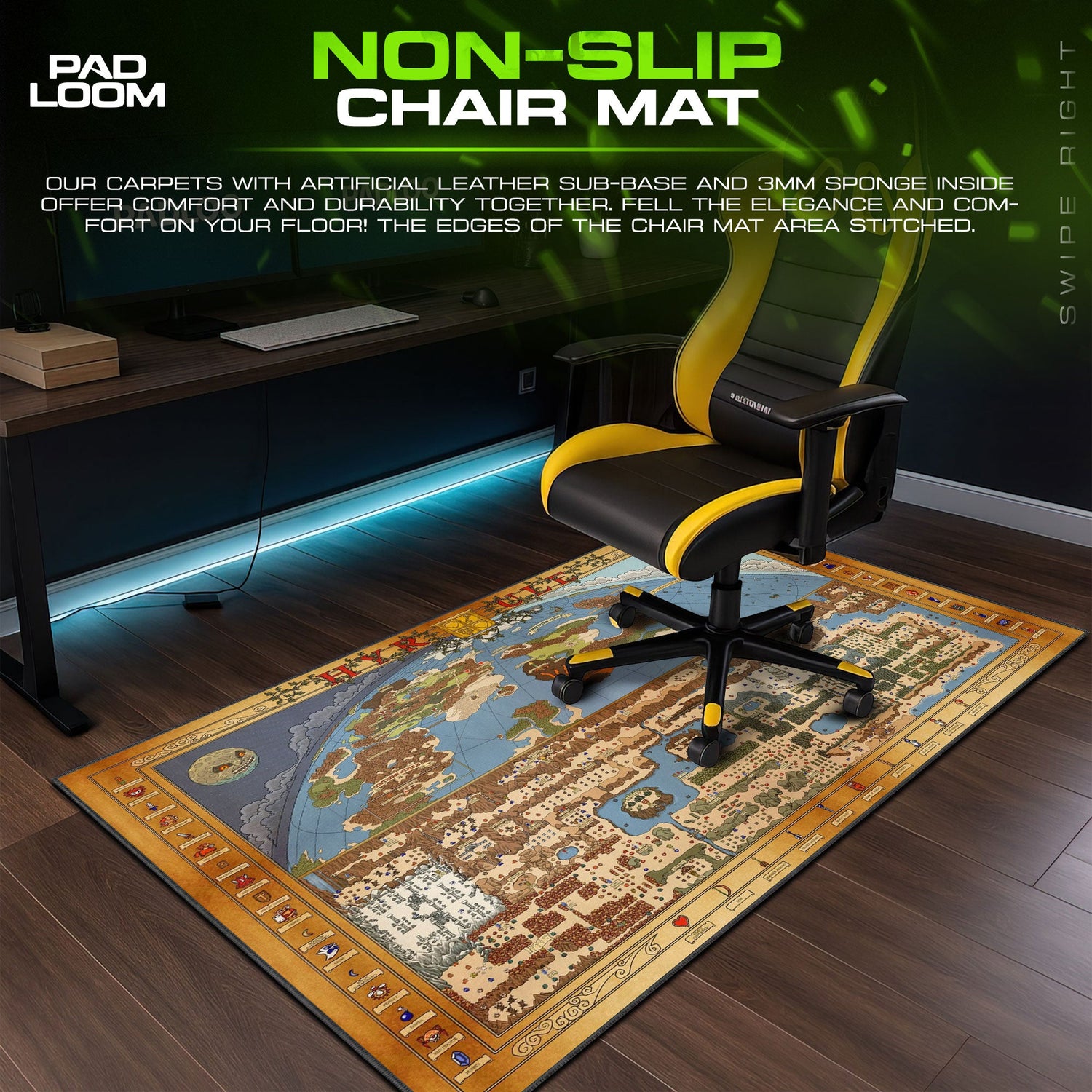 Legend of Zelda Hyrule Map Mouse Pad, Vintage Gamer Desk Mat Padloom