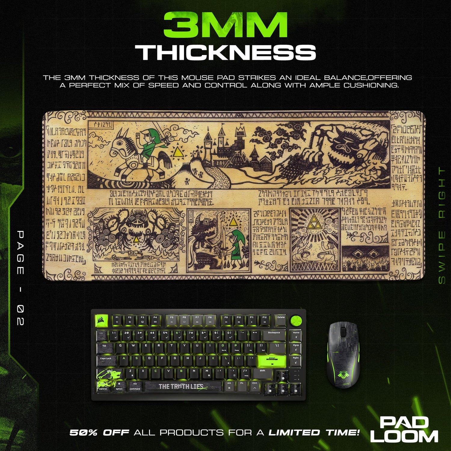 Legend of Zelda Mouse Pad, Hylian Scroll Desk Mat Padloom