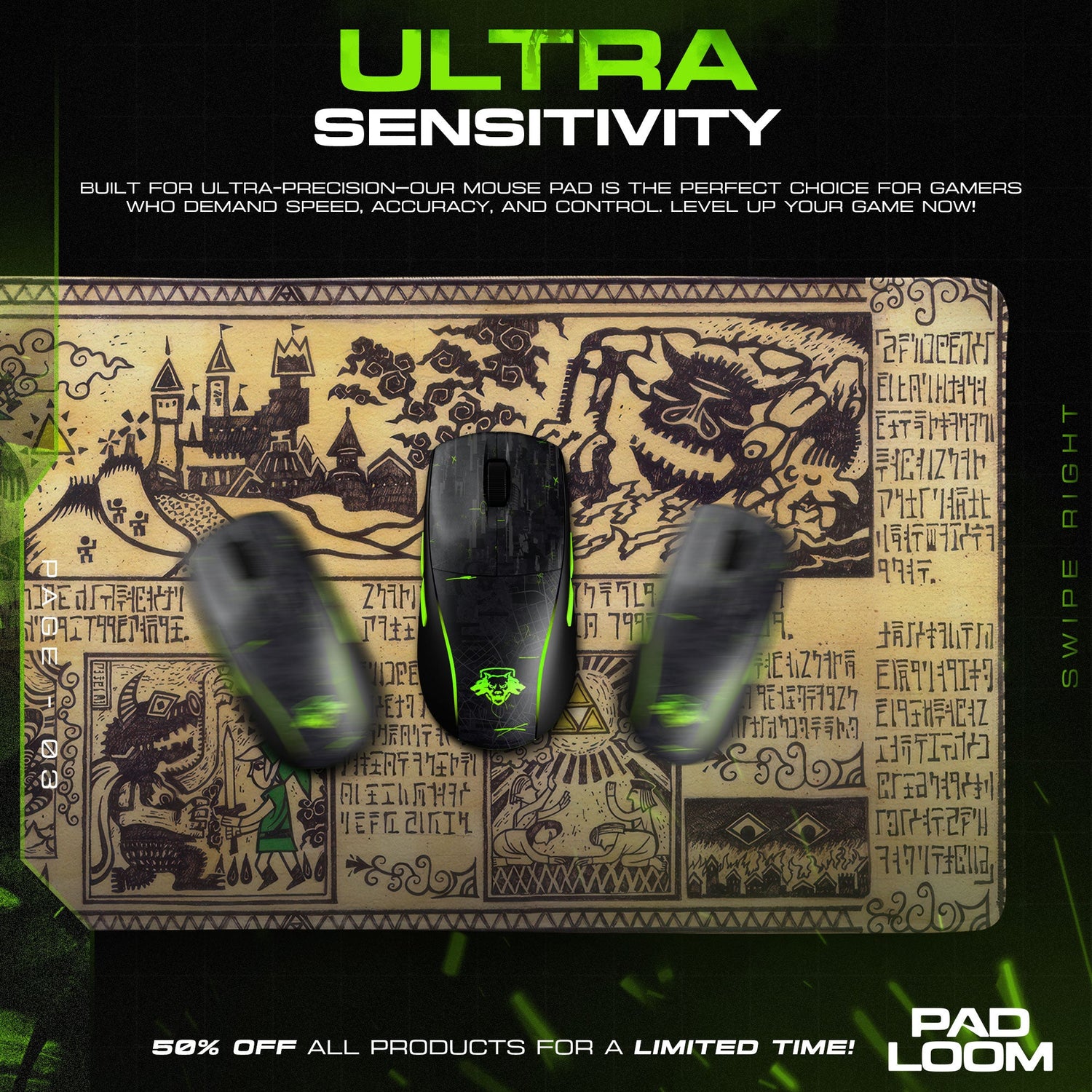 Legend of Zelda Mouse Pad, Hylian Scroll Desk Mat Padloom