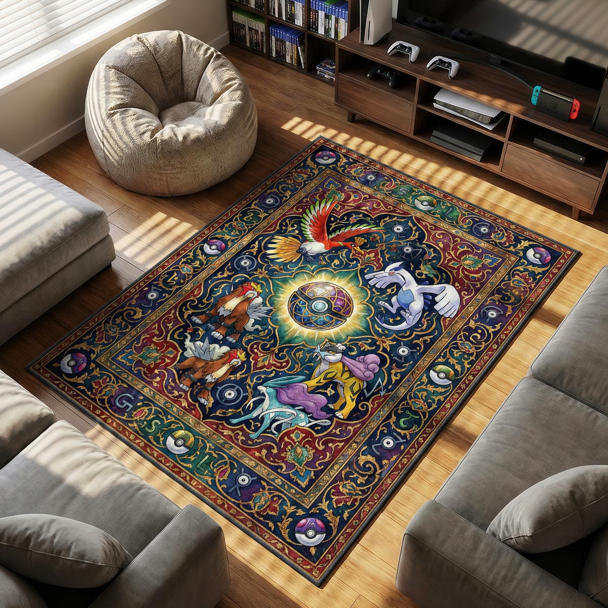 Legendary Beasts themed area rug for home decor fans