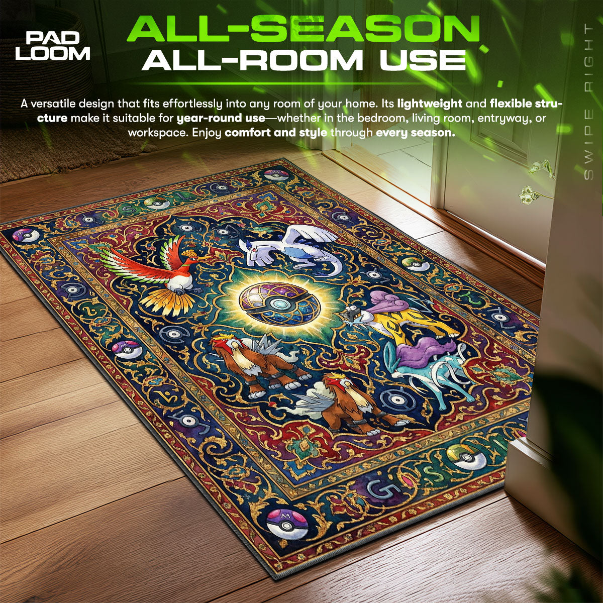 Legendary Beasts Pokémon Chair fan rug — premium quality print