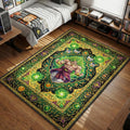 Broly legendary super saiyan green energy swirls and saiyan armor in ornate persian style area rug and floor mat