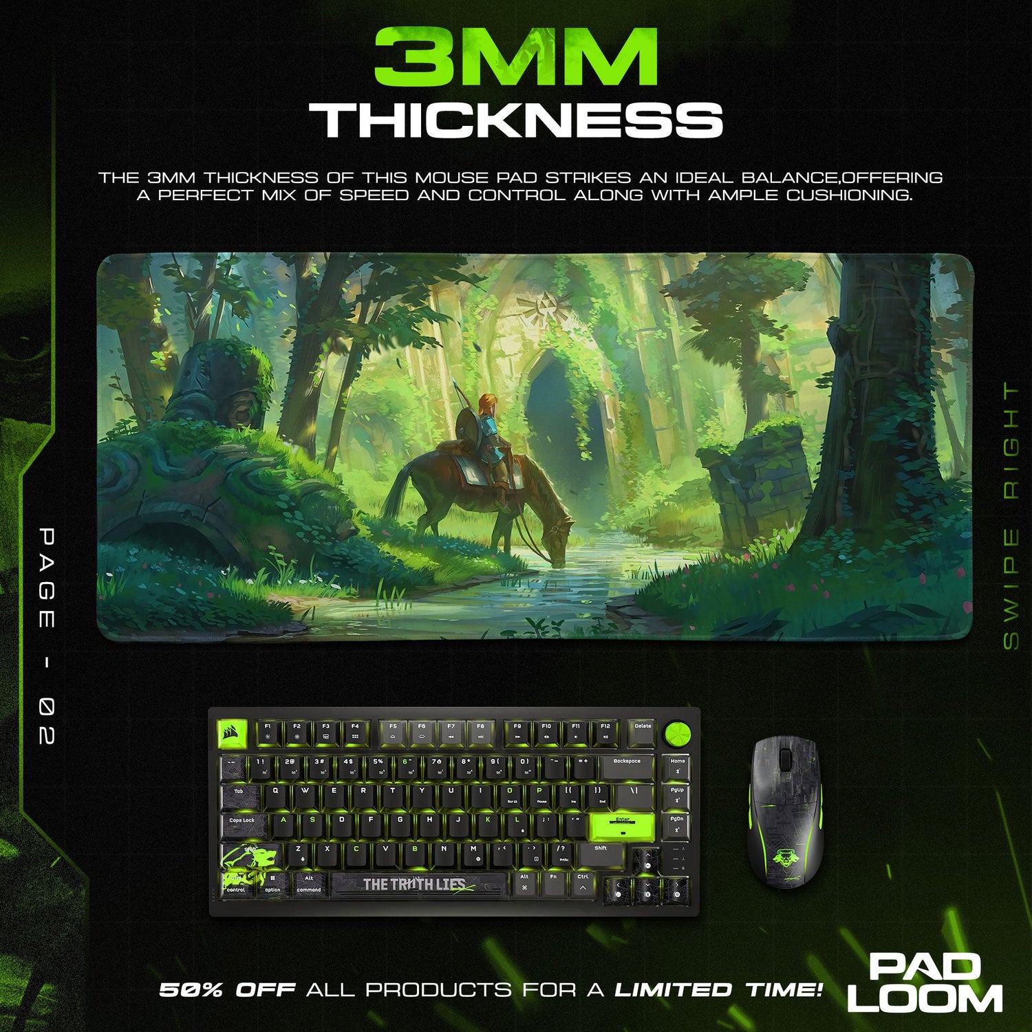 Legendary Forest Rider Mouse Pad, Fantasy Adventure Desk Mat Padloom