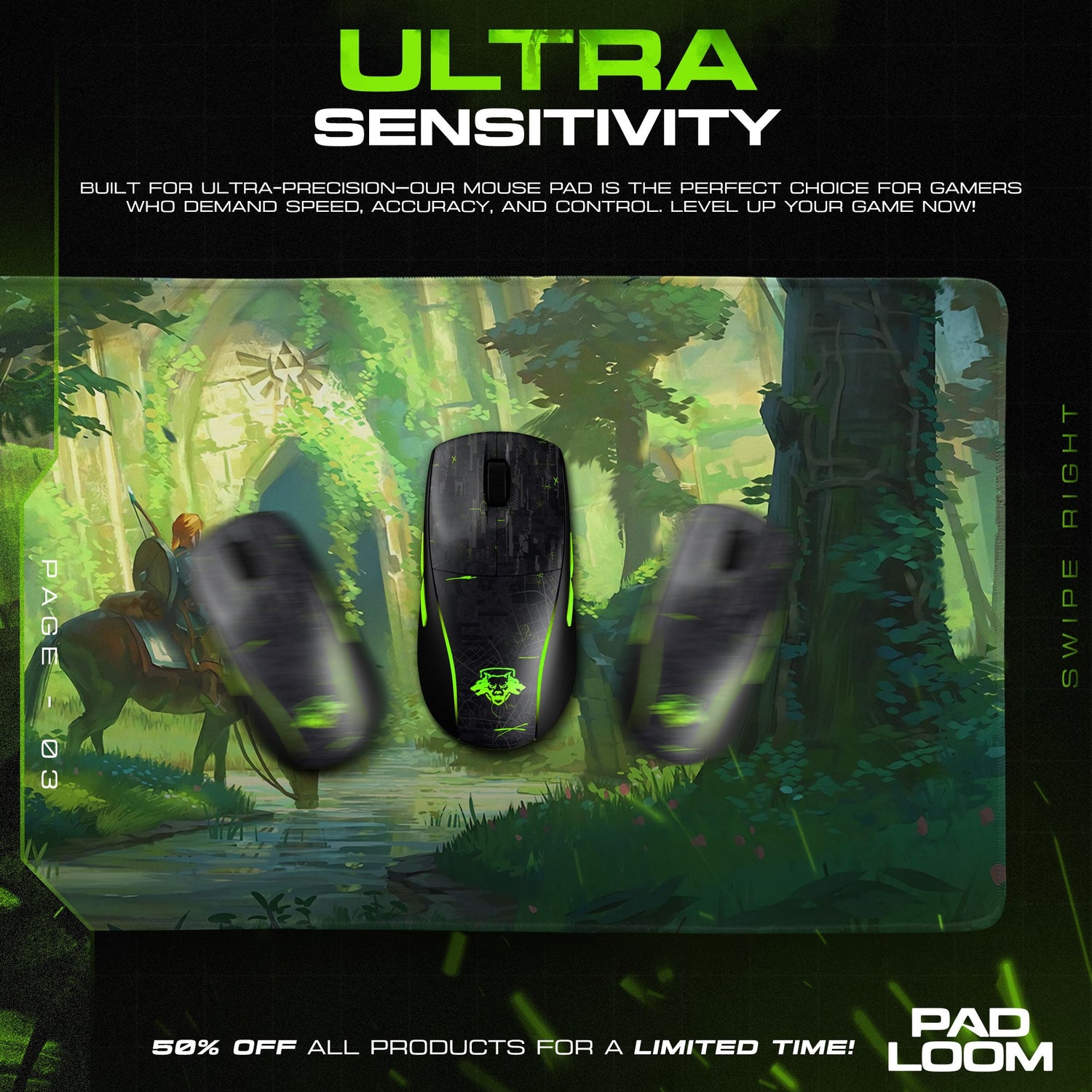 Legendary Forest Rider Mouse Pad, Fantasy Adventure Desk Mat Padloom