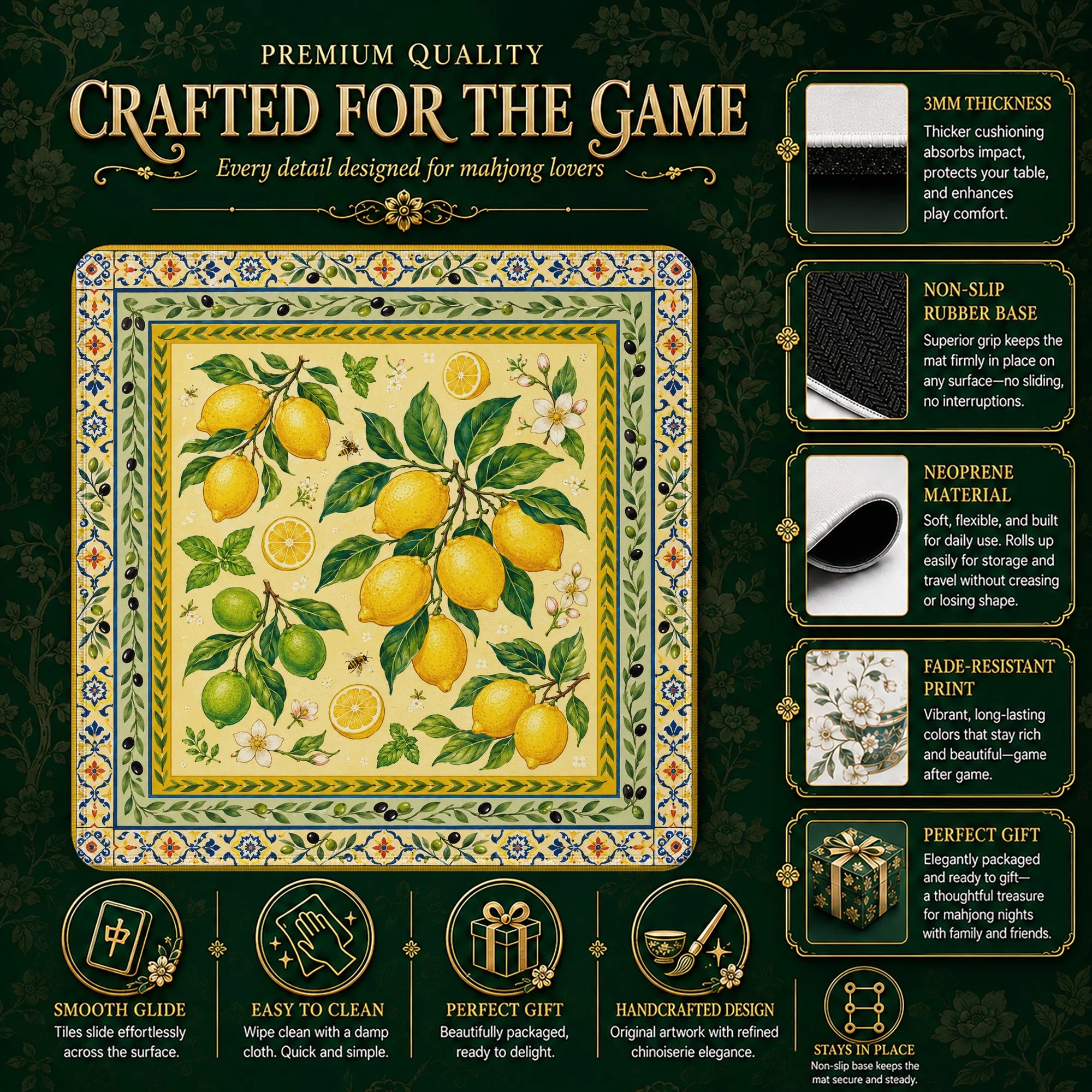 Lemon Grove Mahjong Mat – neoprene mah jongg table mat