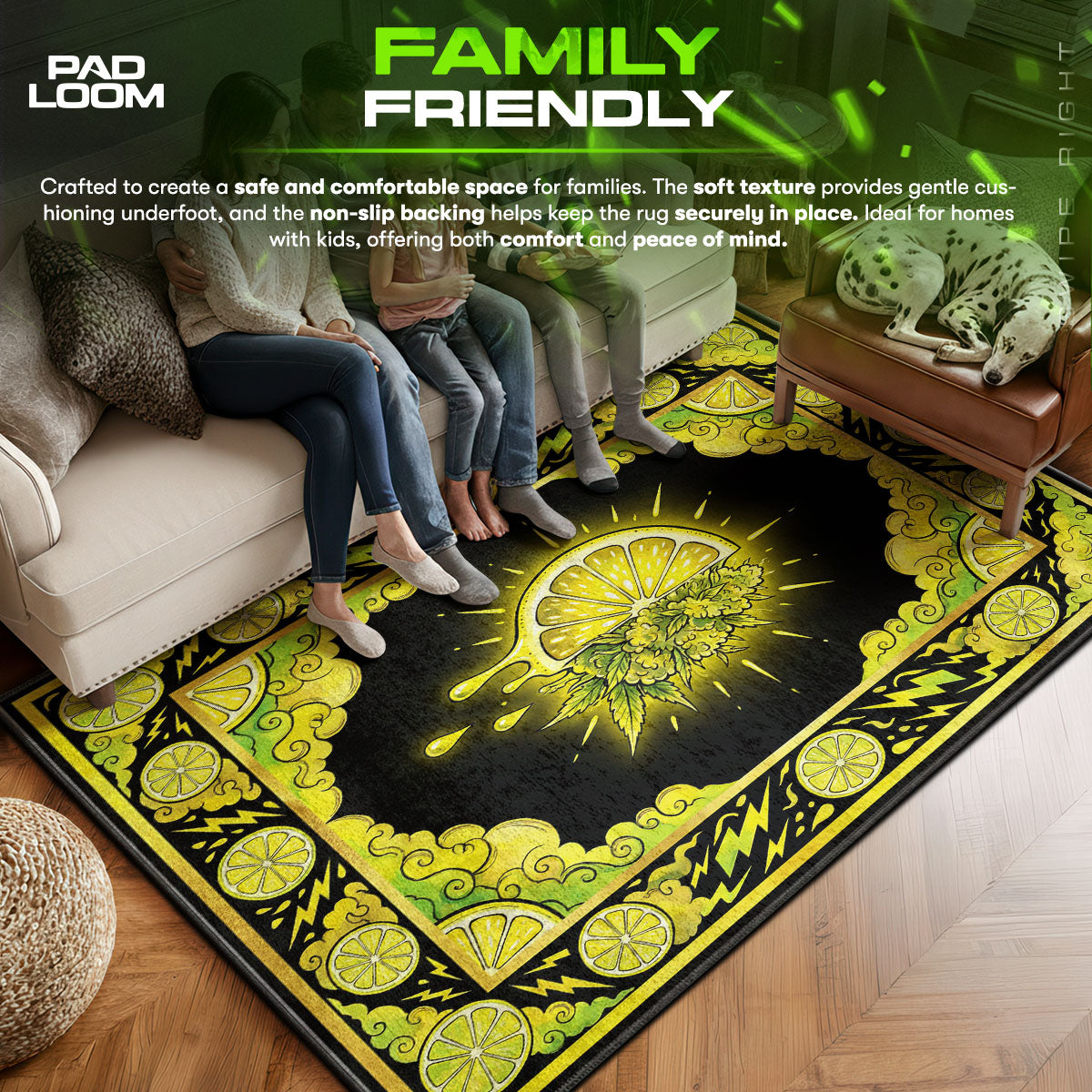Lemon area rug showing full home decor artwork