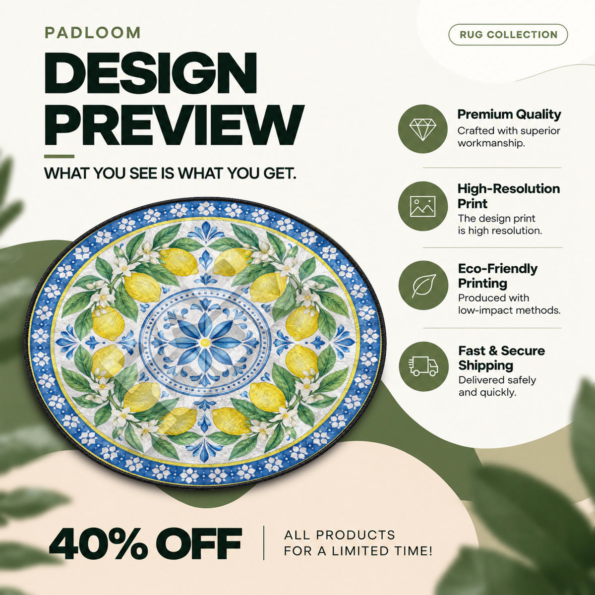 Lemon Medallion mandala round rug full design preview