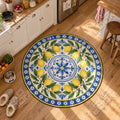 Lemon Medallion mandala round rug in a styled room - mandala circle area rug