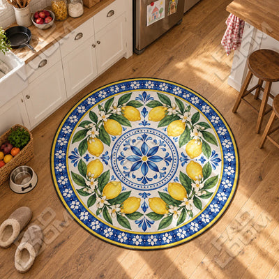 Lemon Medallion Round Rug - Mandala Circle Area Rug