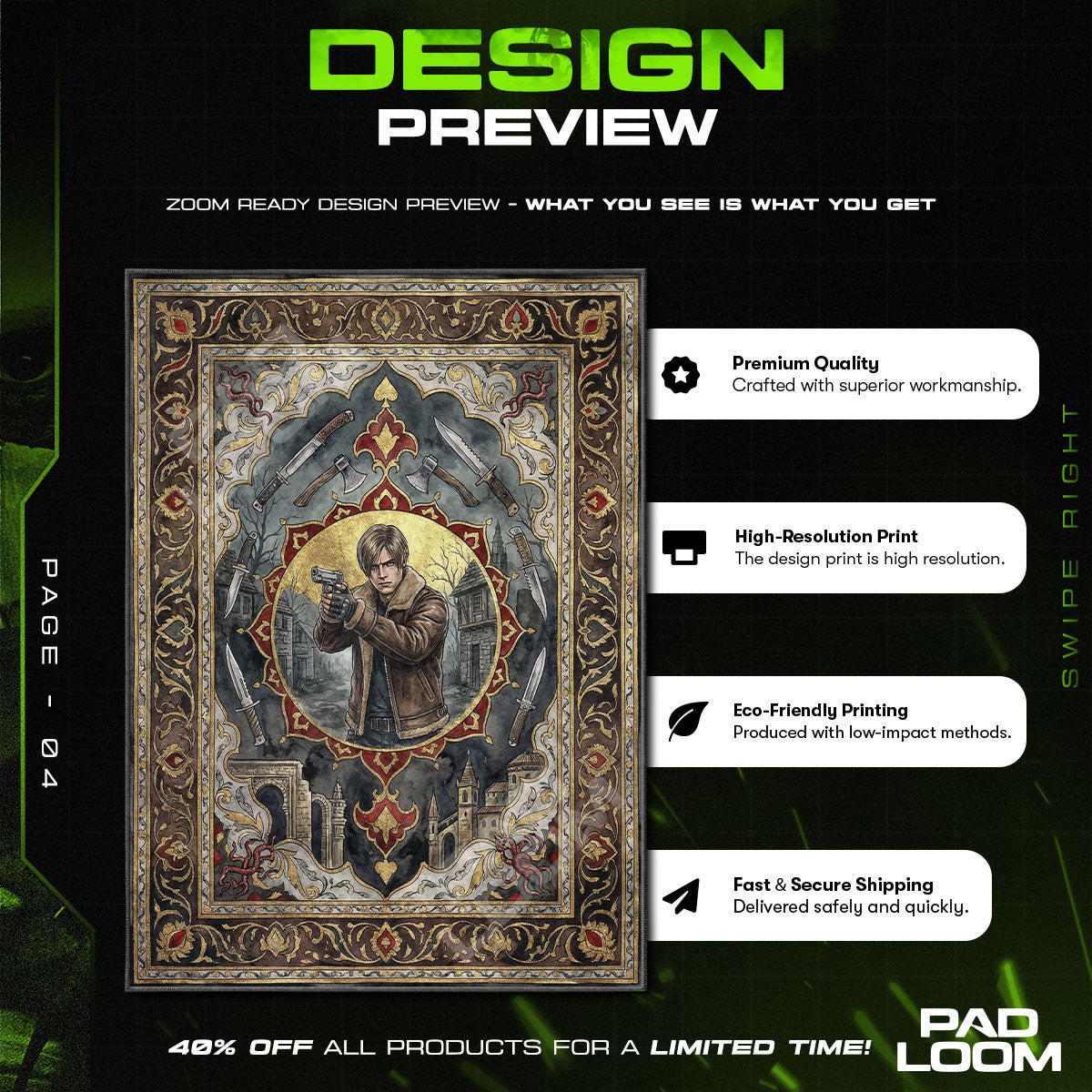 Leon Kennedy Survivor Portrait Rug - Resident Evil 4 Chair Mat