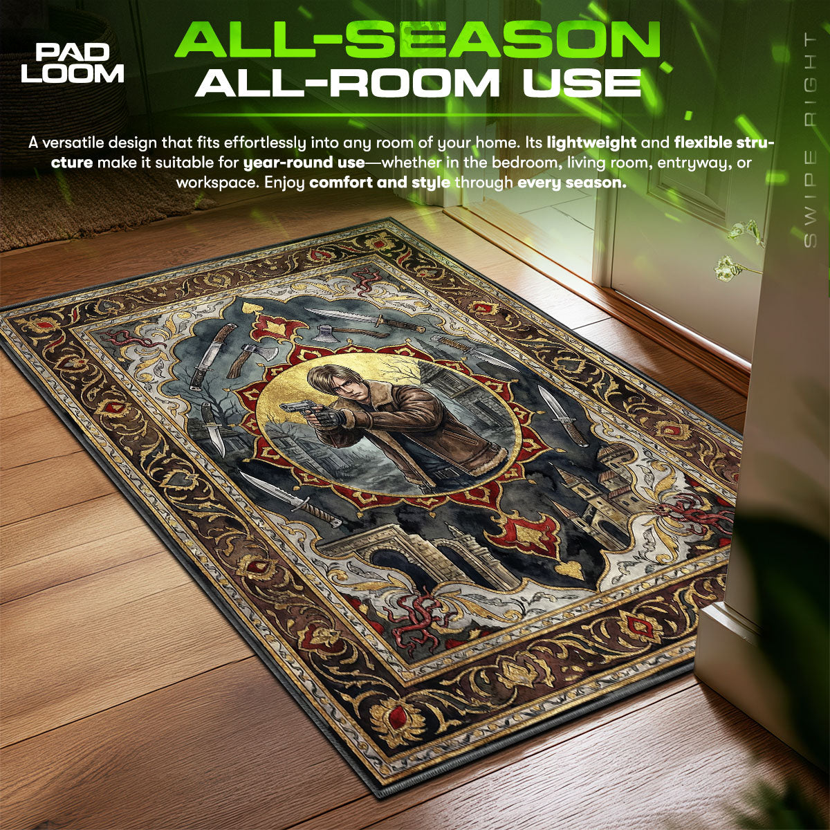 Leon Kennedy Survivor Portrait Rug - Resident Evil 4 Chair Mat