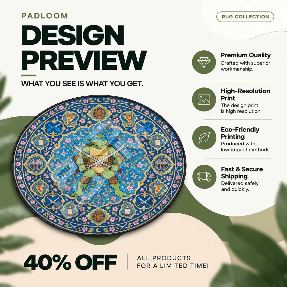 Leonardo Katana TMNT round rug full design preview