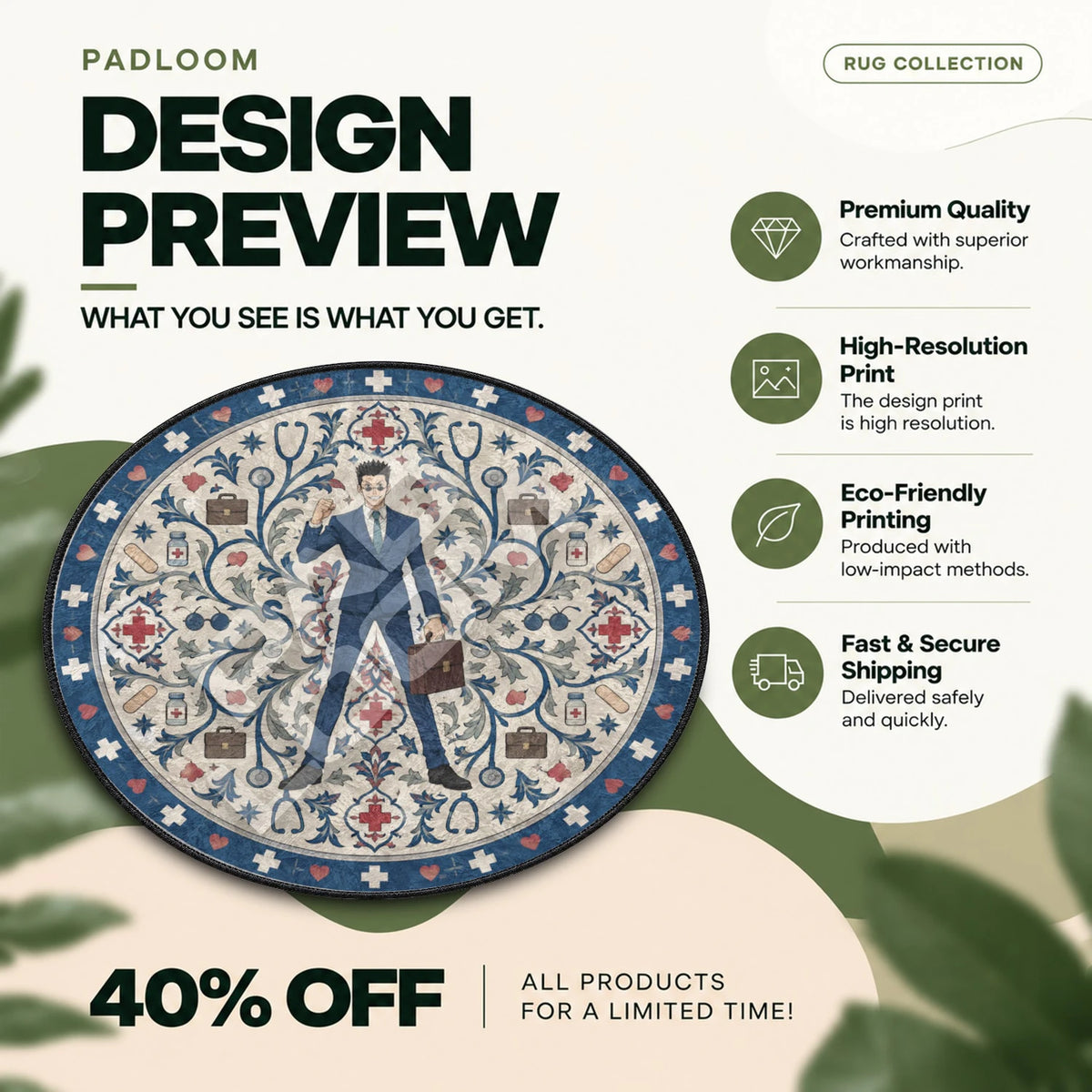 Leorio Briefcase Hunter x Hunter round rug full design preview