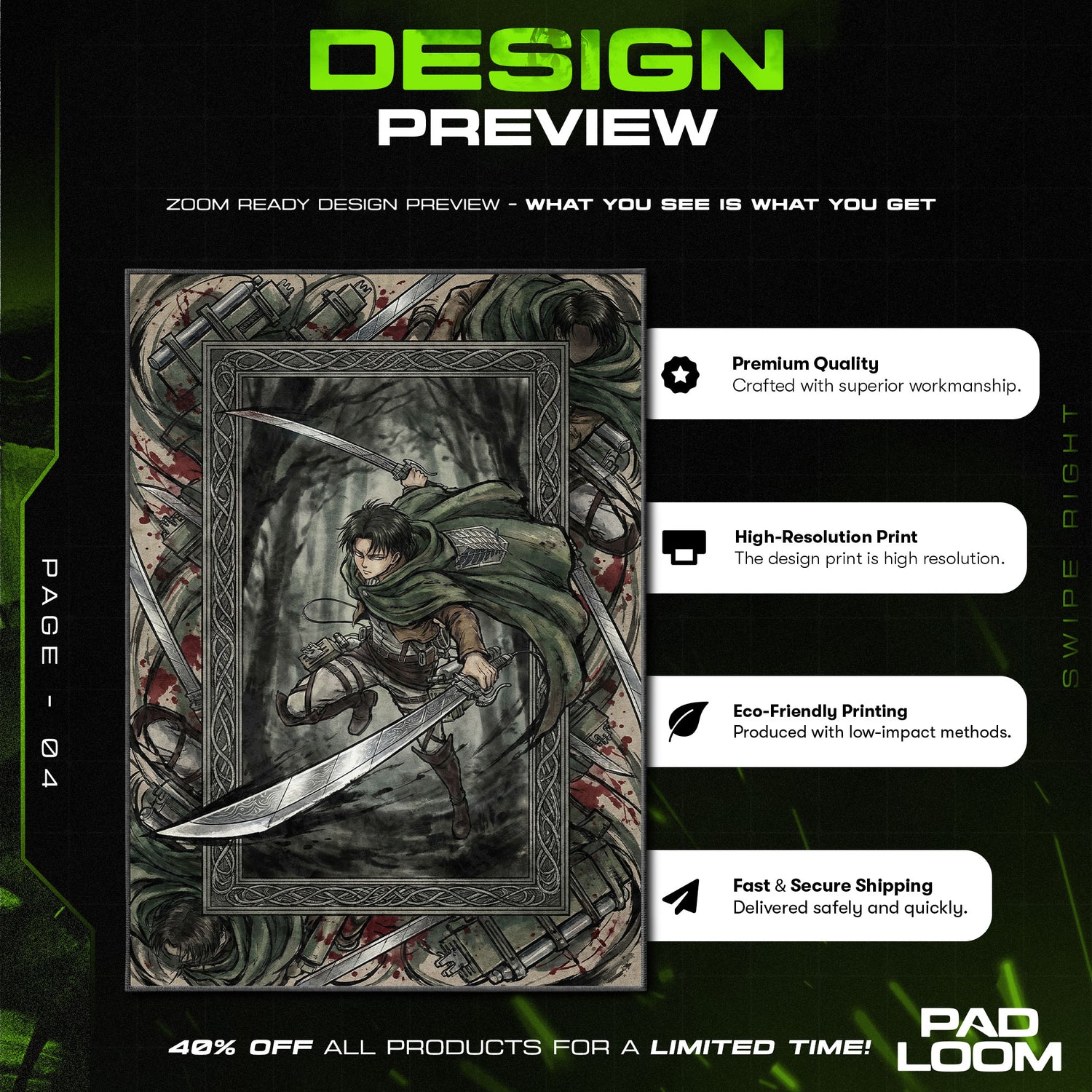 Captain Levi Forest Strike Rug - Attack on Titan Chair Mat