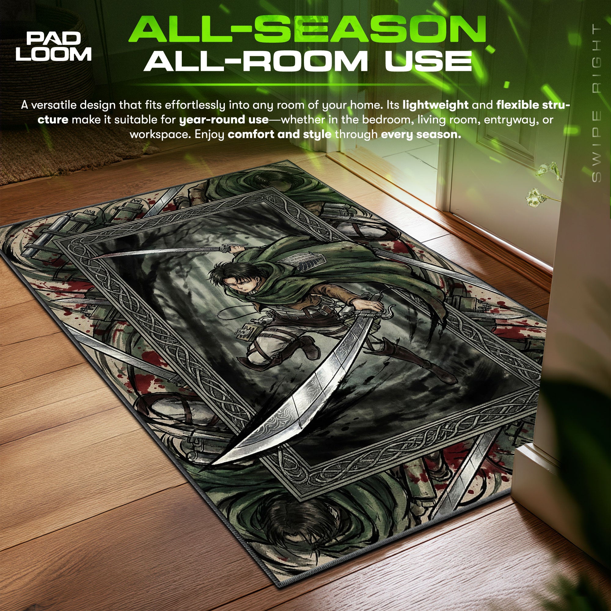 Captain Levi Forest Strike Rug - Attack on Titan Chair Mat