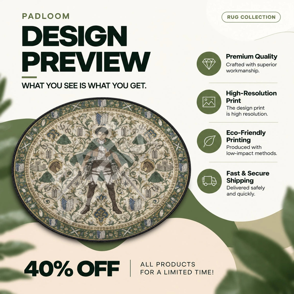 Levi Heraldic Attack on Titan round rug full design preview