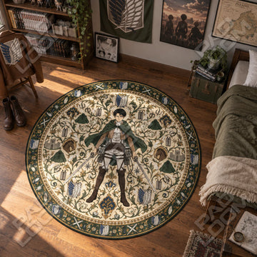 Levi Heraldic Attack on Titan round rug on a bedroom floor - Attack on Titan chair mat