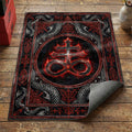 Gothic Leviathan cross area rug with flaming symbol serpentine dragons and occult sigil border