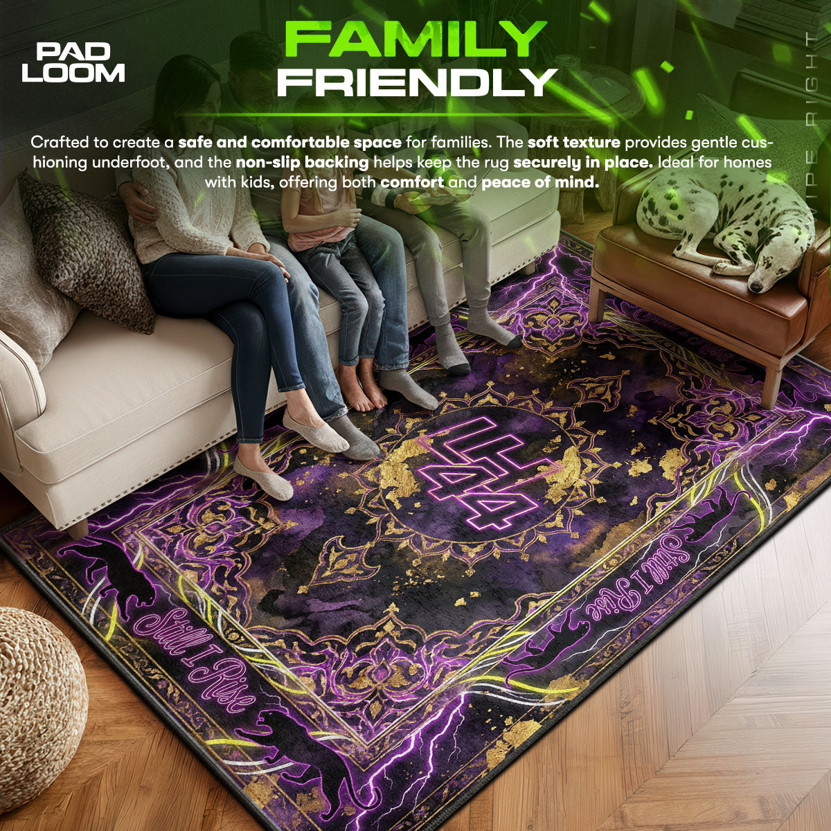 Lewis area rug showing full home decor artwork