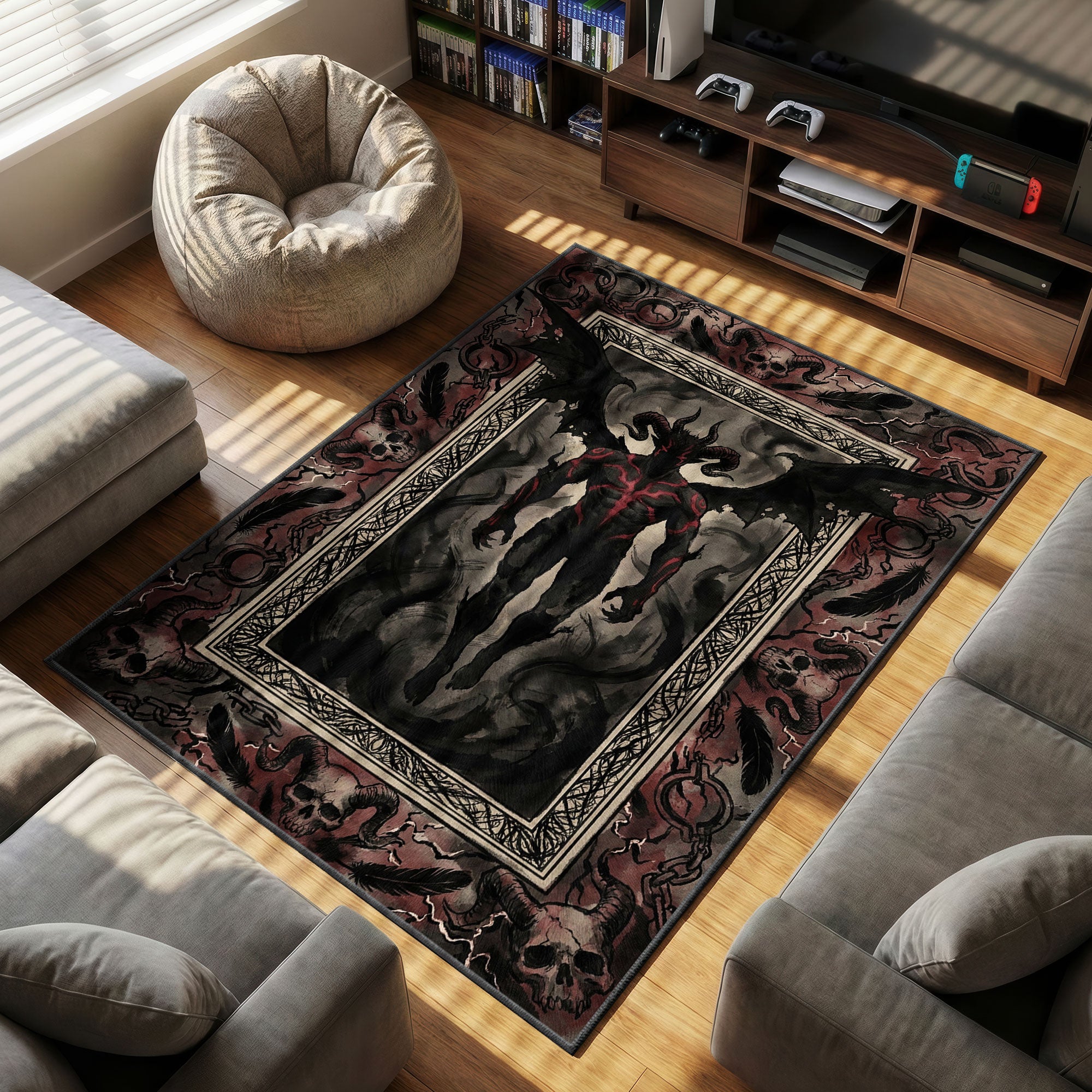 Liebe Devil themed area rug for Gothic fans