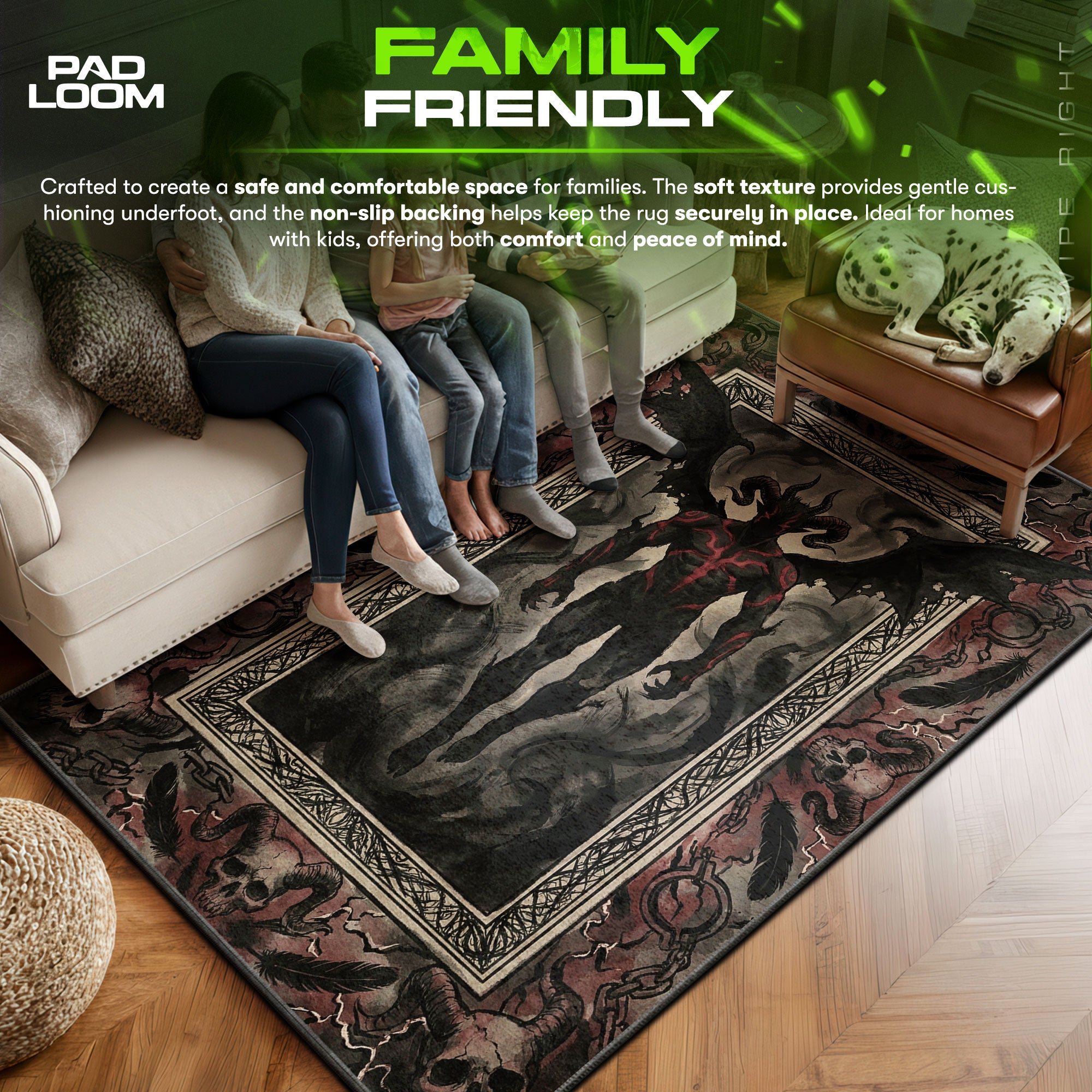 Liebe area rug showing full Gothic artwork