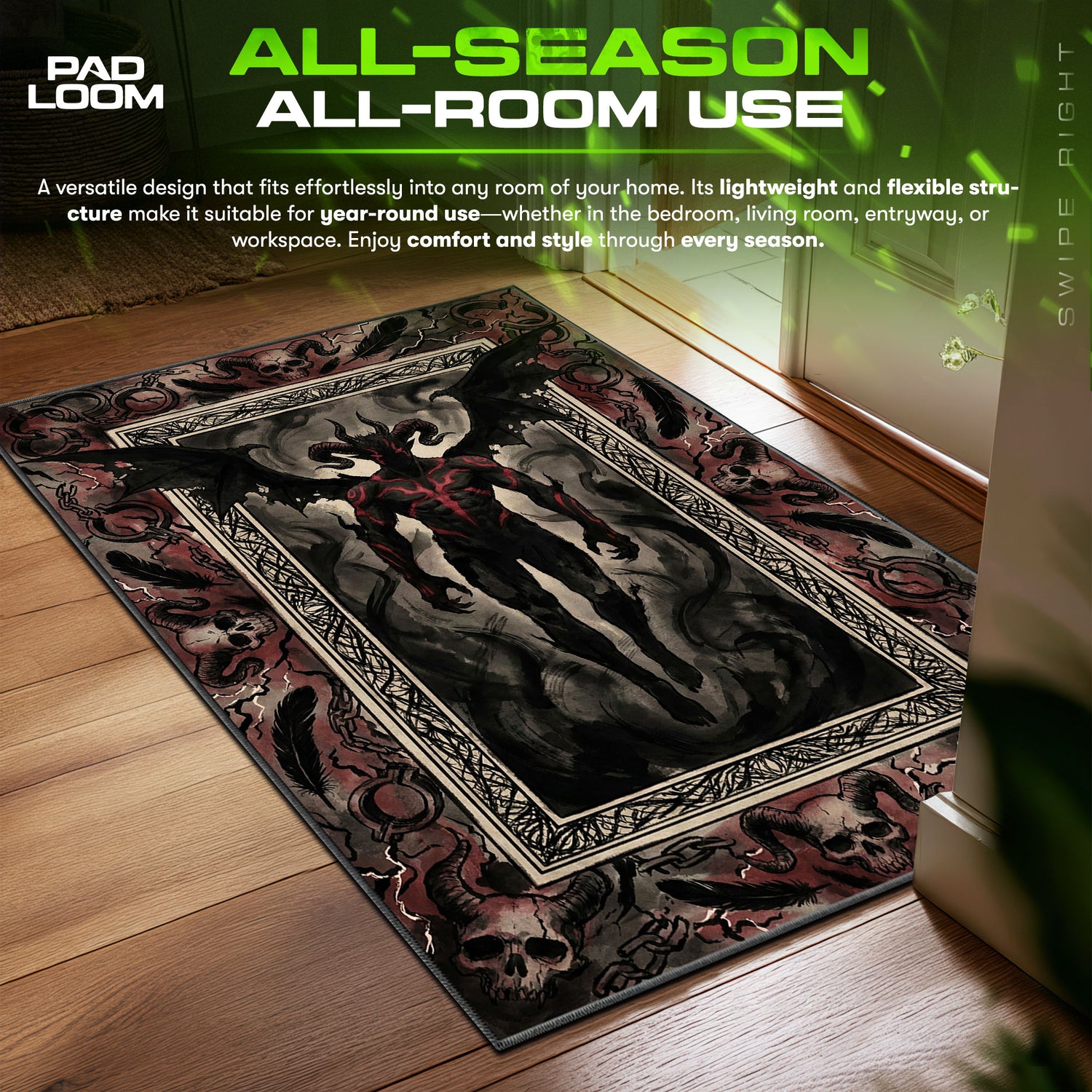 Liebe Devil Form Black Clover Chair fan rug — premium quality print