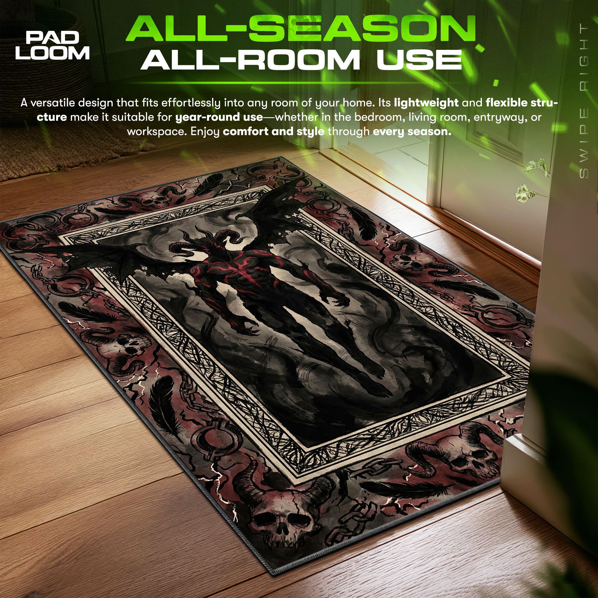 Liebe Devil Form Black Clover Chair fan rug — premium quality print