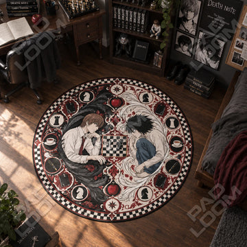 Light and L Chess Death Note round rug on a bedroom floor - Death Note chair mat