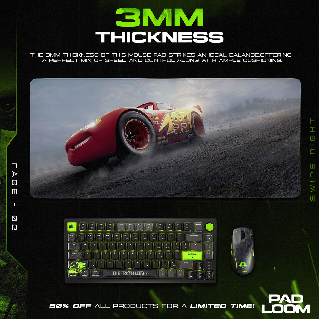 Lightning Racer Mouse Pad - Drift Power Gaming Desk Mat