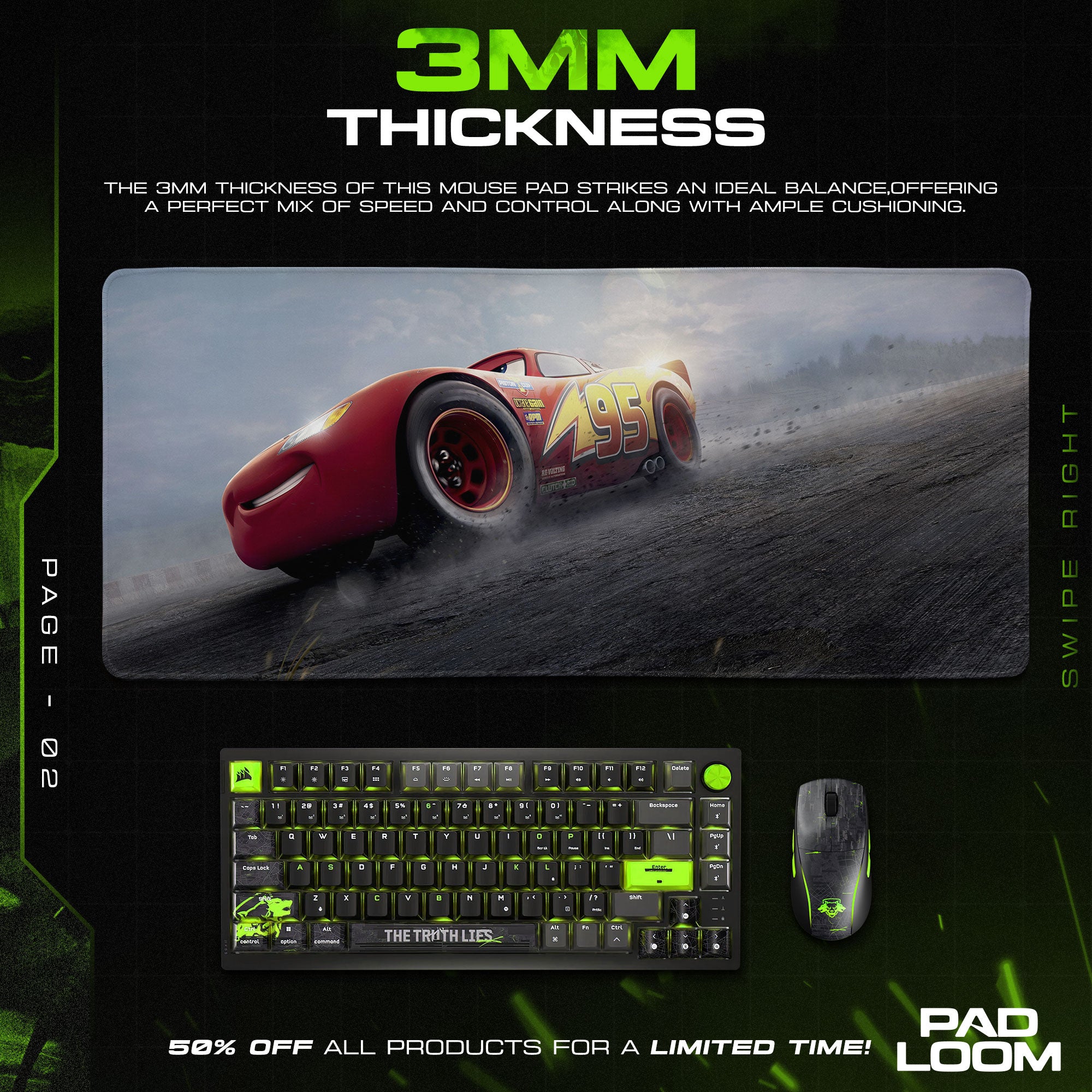 Lightning Racer Mouse Pad - Drift Power Gaming Desk Mat