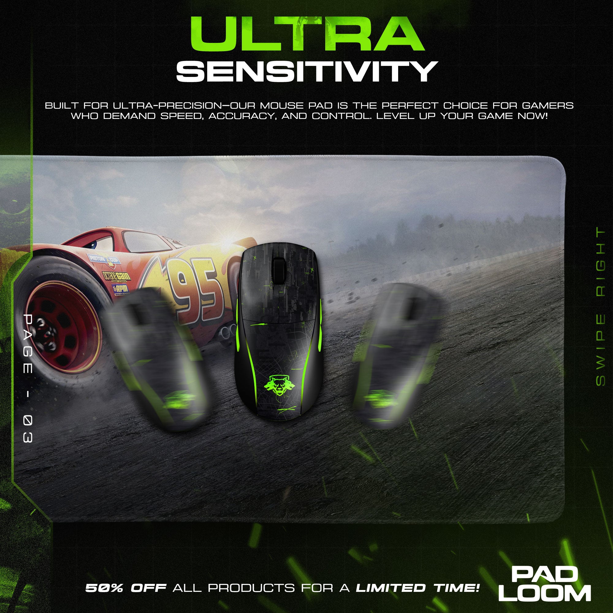 Lightning Racer Mouse Pad - Drift Power Gaming Desk Mat