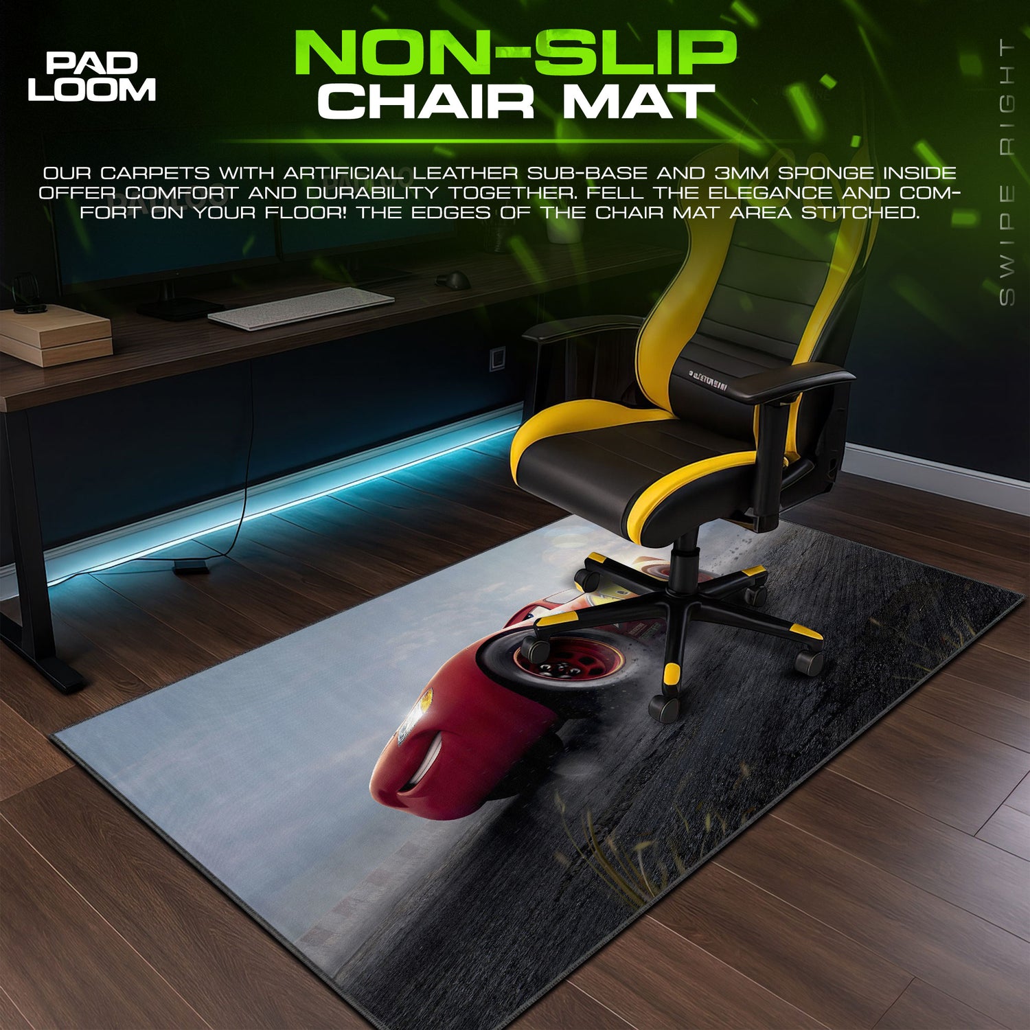 Lightning desk mat showing full gaming artwork