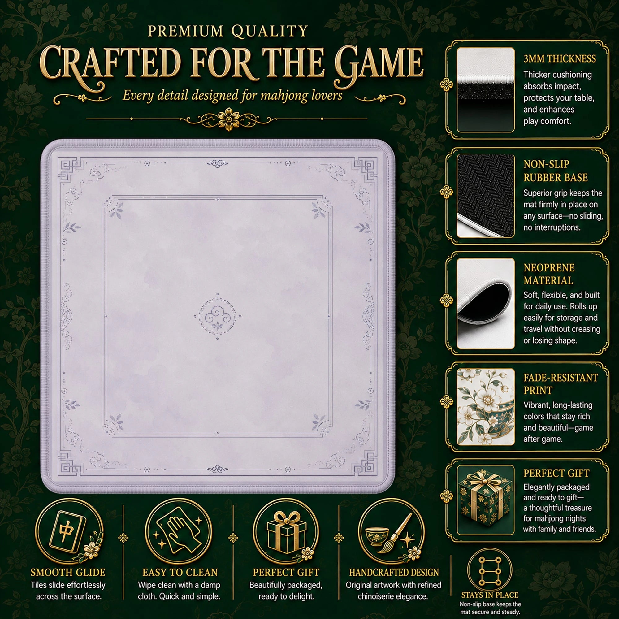 Lilac Cloud Chinoiserie Mahjong Mat - Mahjong