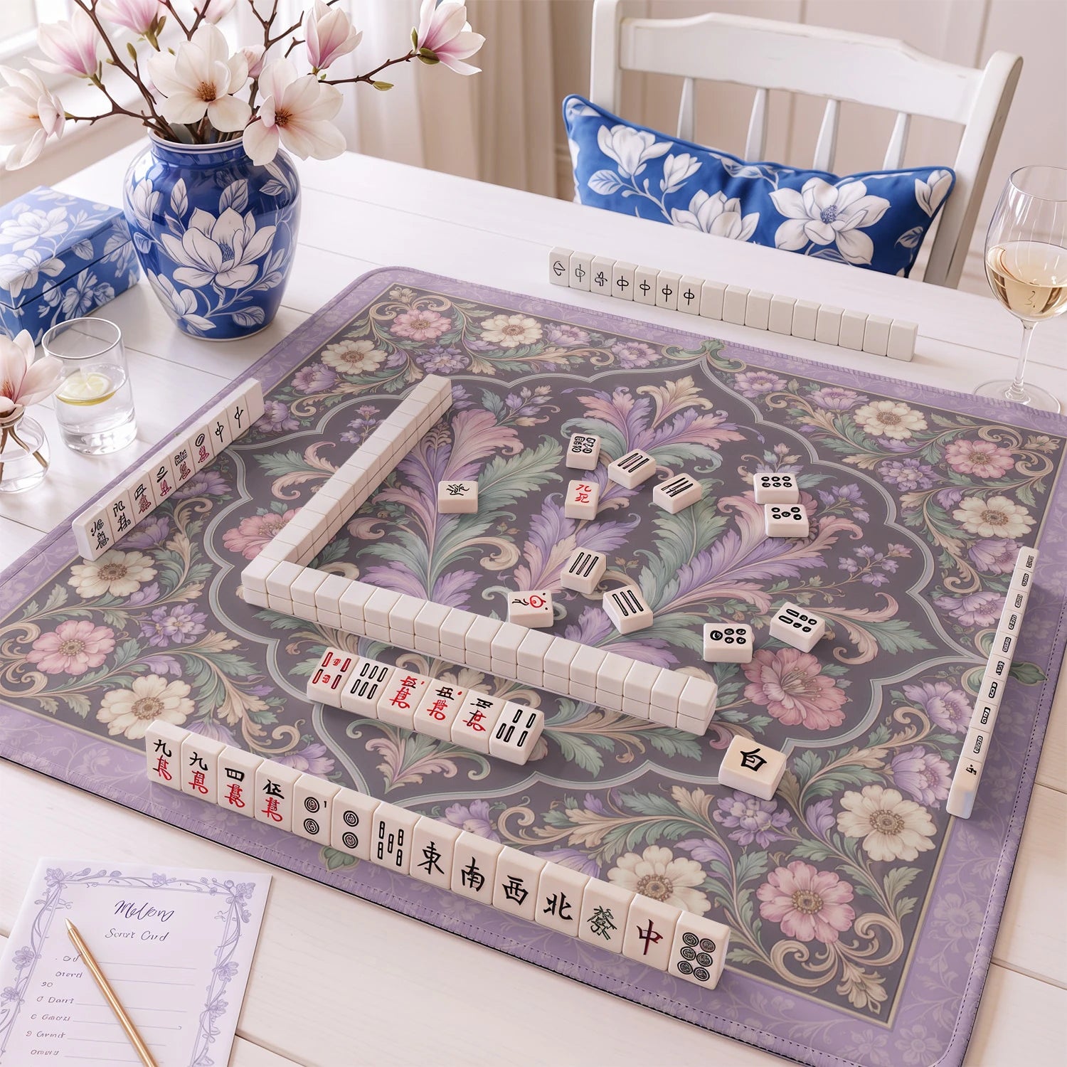 Lilac Damask mahjong mat – M (60x60 cm) and L (81x81 cm) sizes