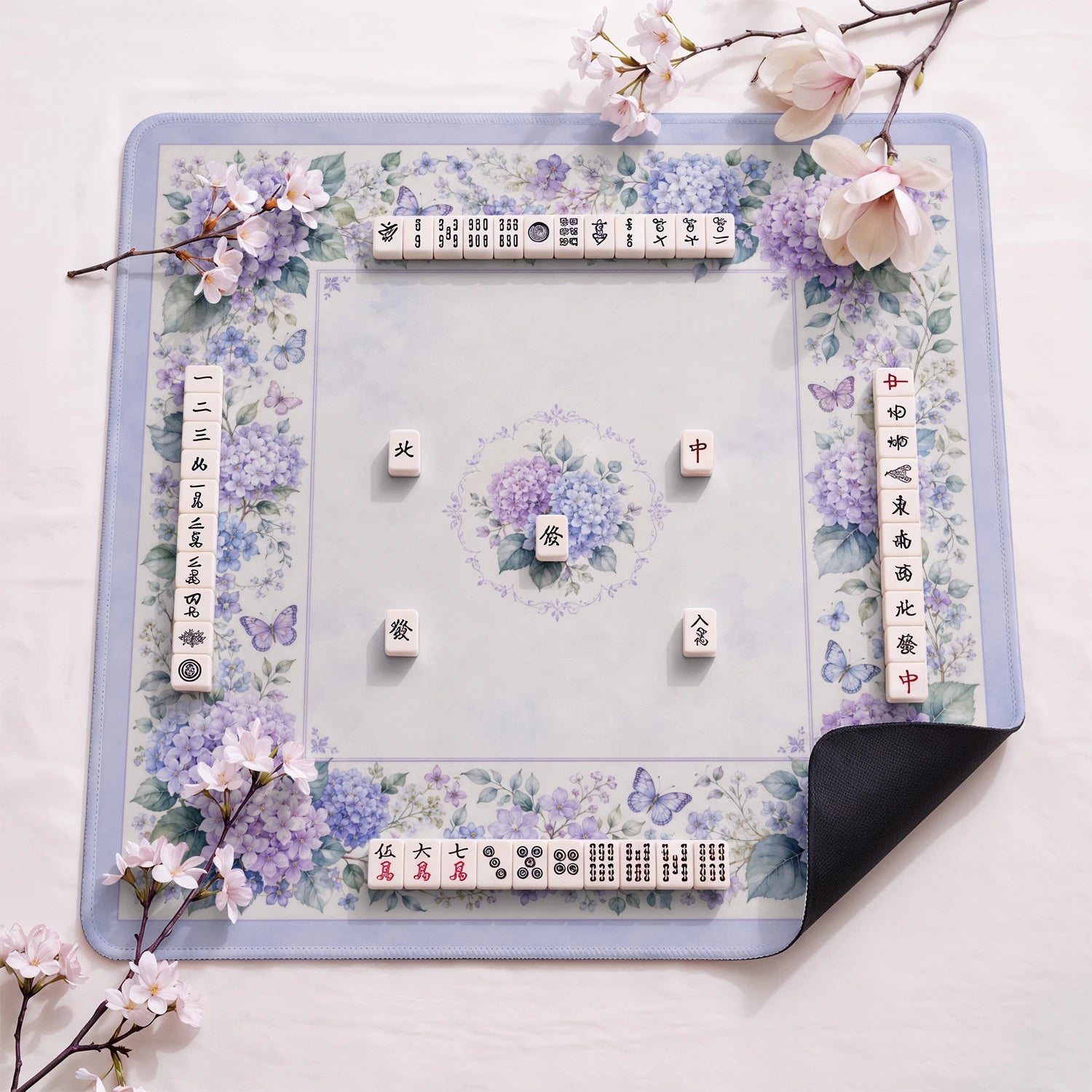 Lilac Hydrangea Butterfly Mahjong Mat - Mahjong