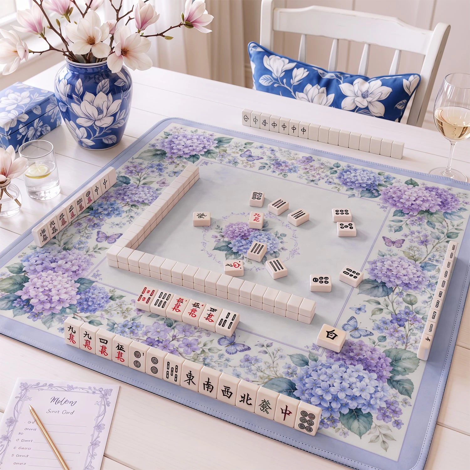 Lilac Hydrangea Butterfly Mahjong Mat - Mahjong