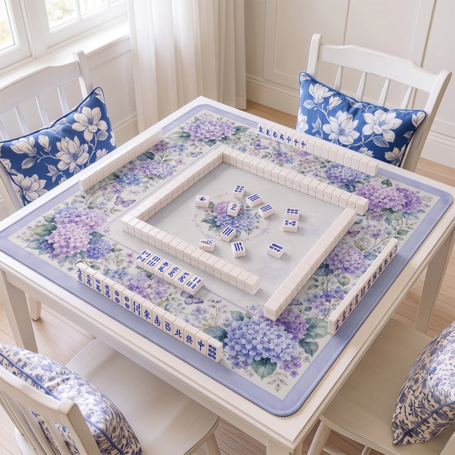 Lilac Hydrangea Butterfly Mahjong Mat - Mahjong