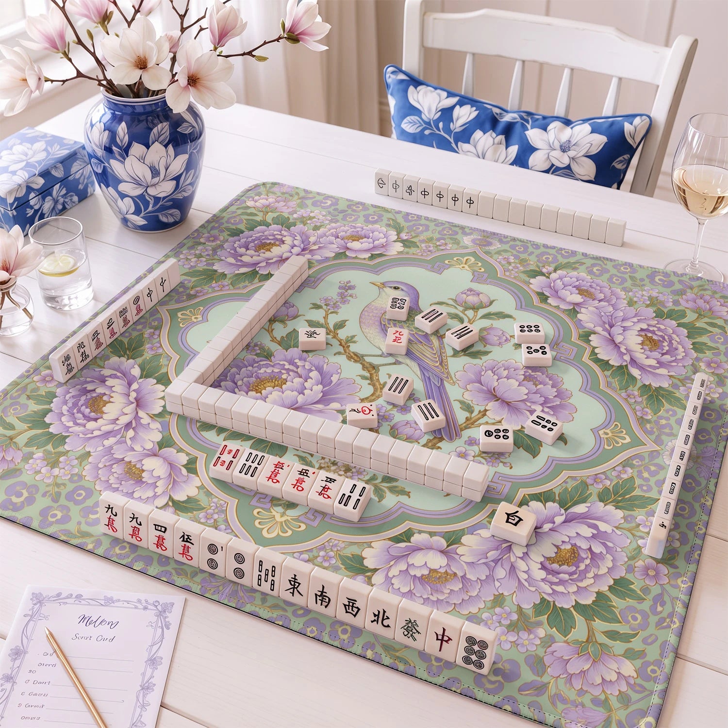 Lilac Peony mahjong mat – M (60x60 cm) and L (81x81 cm) sizes