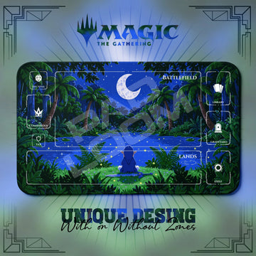 Link Pixel MTG playmat, blue and green art with play zones, 24 x 14 in
