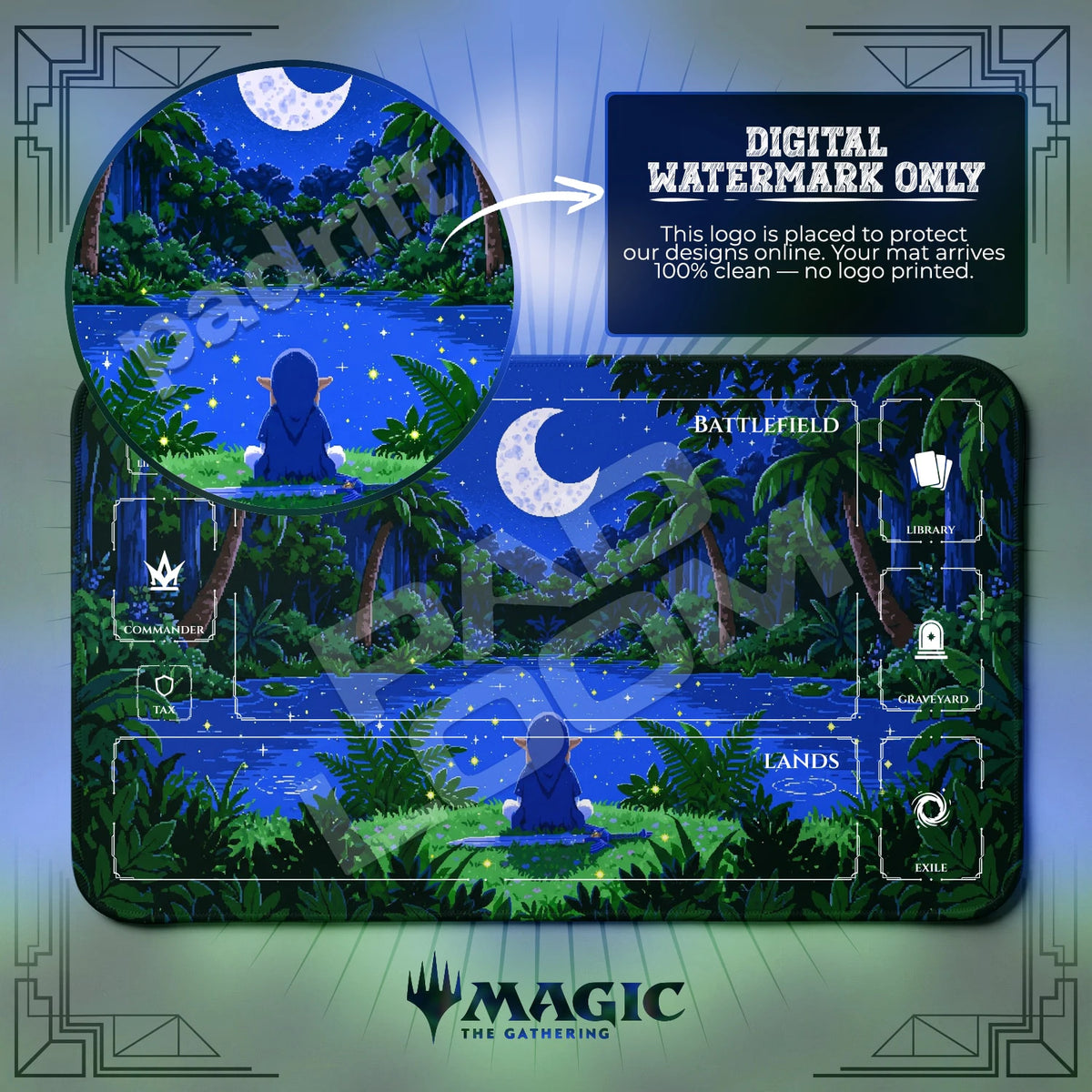 Link Pixel MTG playmat with zones; the Padloom watermark is digital only, not printed