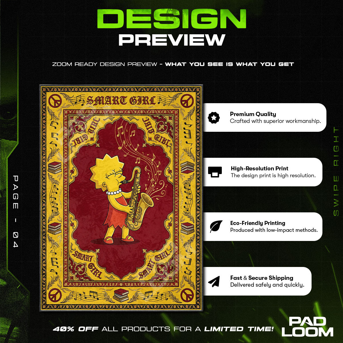 Room character design printed on rug
