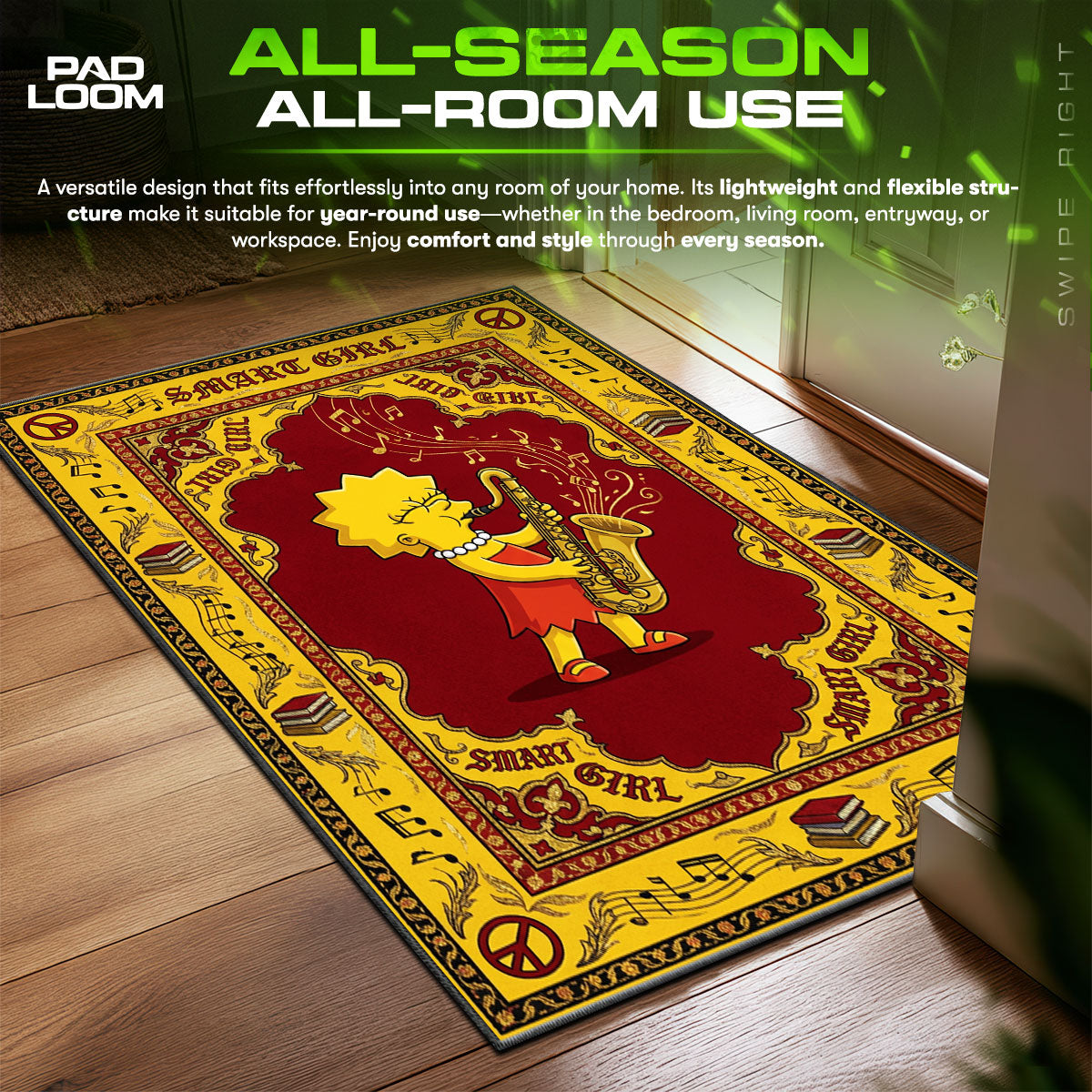 Lisa Smart Girl Sax Simpsons Room fan rug — premium quality print