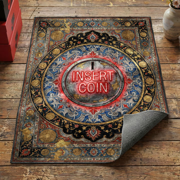 Steampunk Loading hourglass gaming rug with gears clock faces and teal tile background