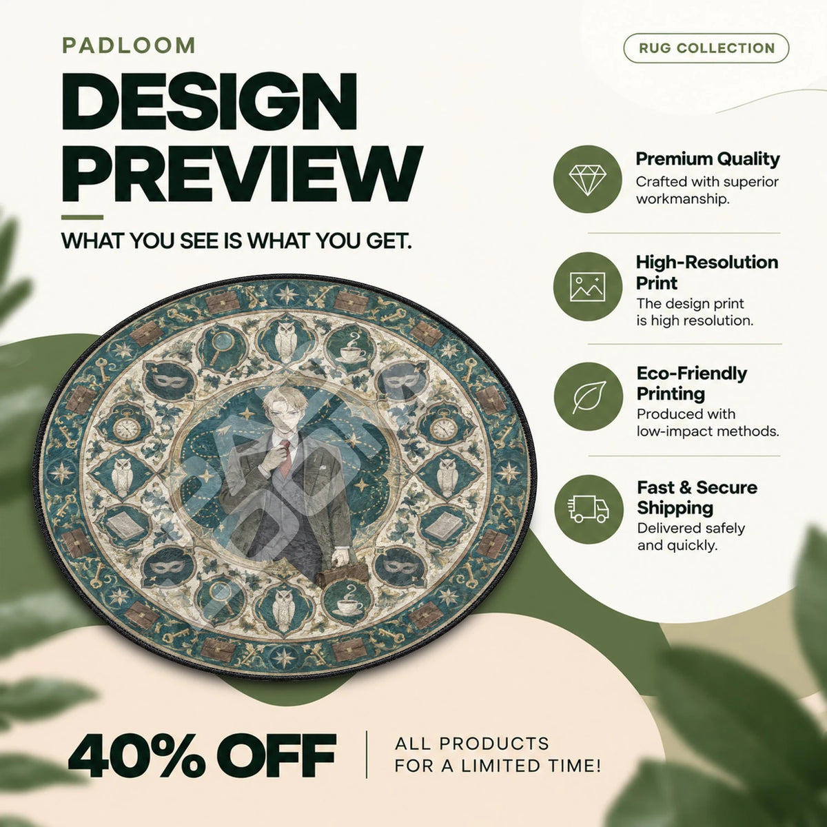 Loid Briefcase Spy x Family round rug full design preview
