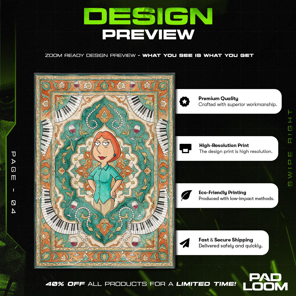 Room character design printed on rug