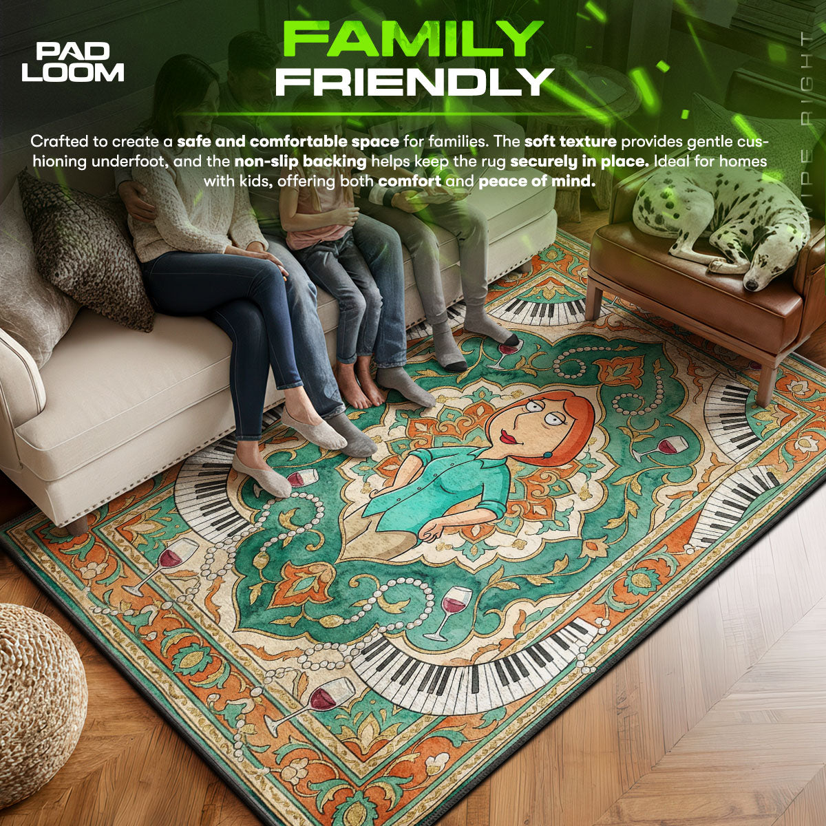 Lois area rug showing full home decor artwork