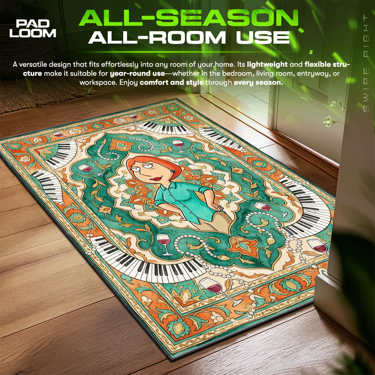 Lois Griffin Piano & Wine Family Guy Room fan rug — premium quality print