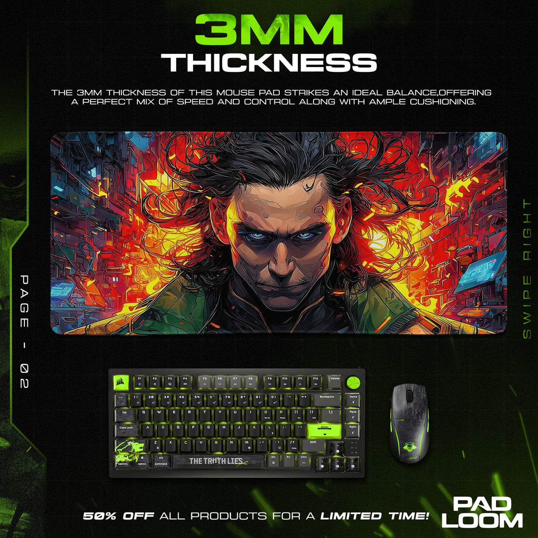 Loki Chaos Realm - Trickster Energy Gaming Mouse Pad Padloom