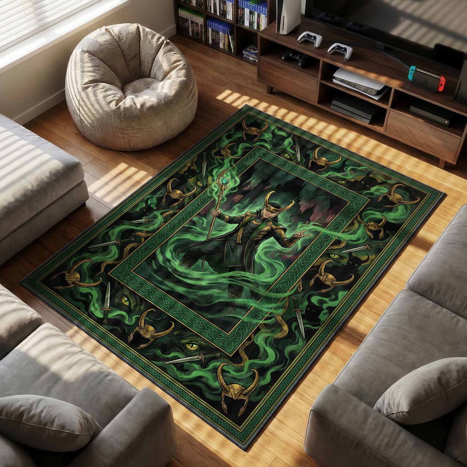 Loki God themed area rug for home decor fans