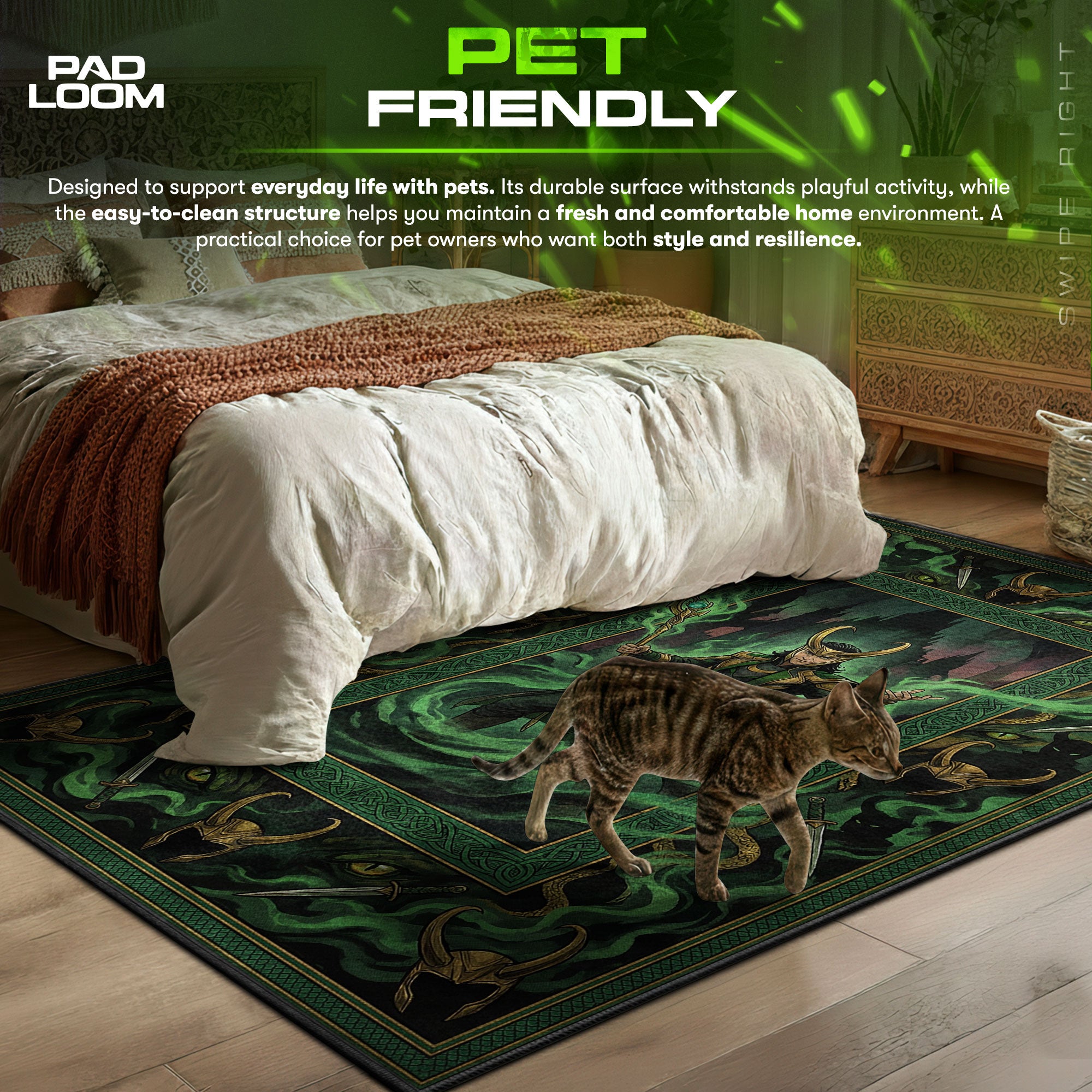 Detailed close-up of Loki rug pattern